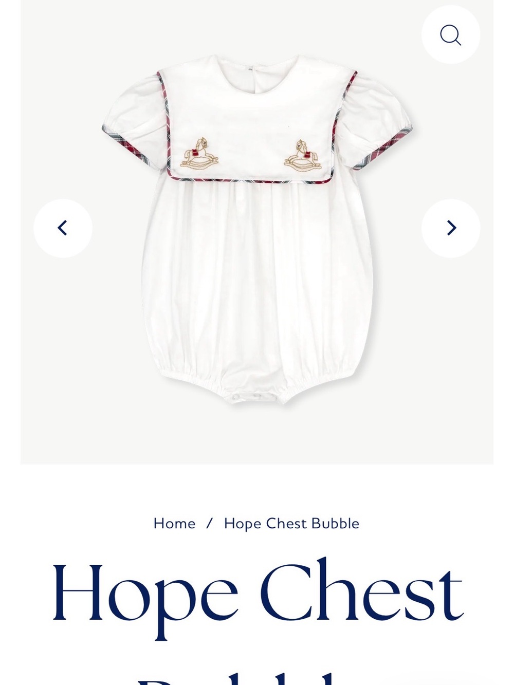 Hope Chest White Baby Bubble Dress with Plaid Trim